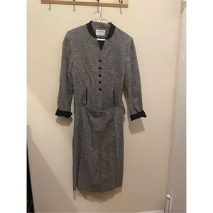 Vintage Kasper A.S.L tweed black and white womens office skirt suit set size 6/8